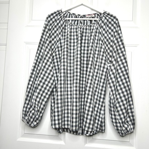 Andree Tops - Andree by Unit Gingham Blouse Long Sleeve Checkered Top Casual Size‎ 1X